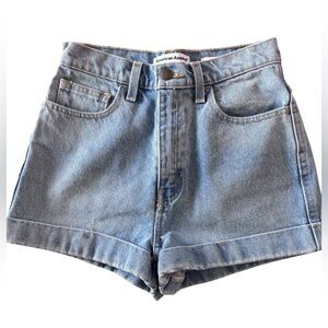 American Apparel High Waisted Denim Cuff Shorts Size 26 Light Wash